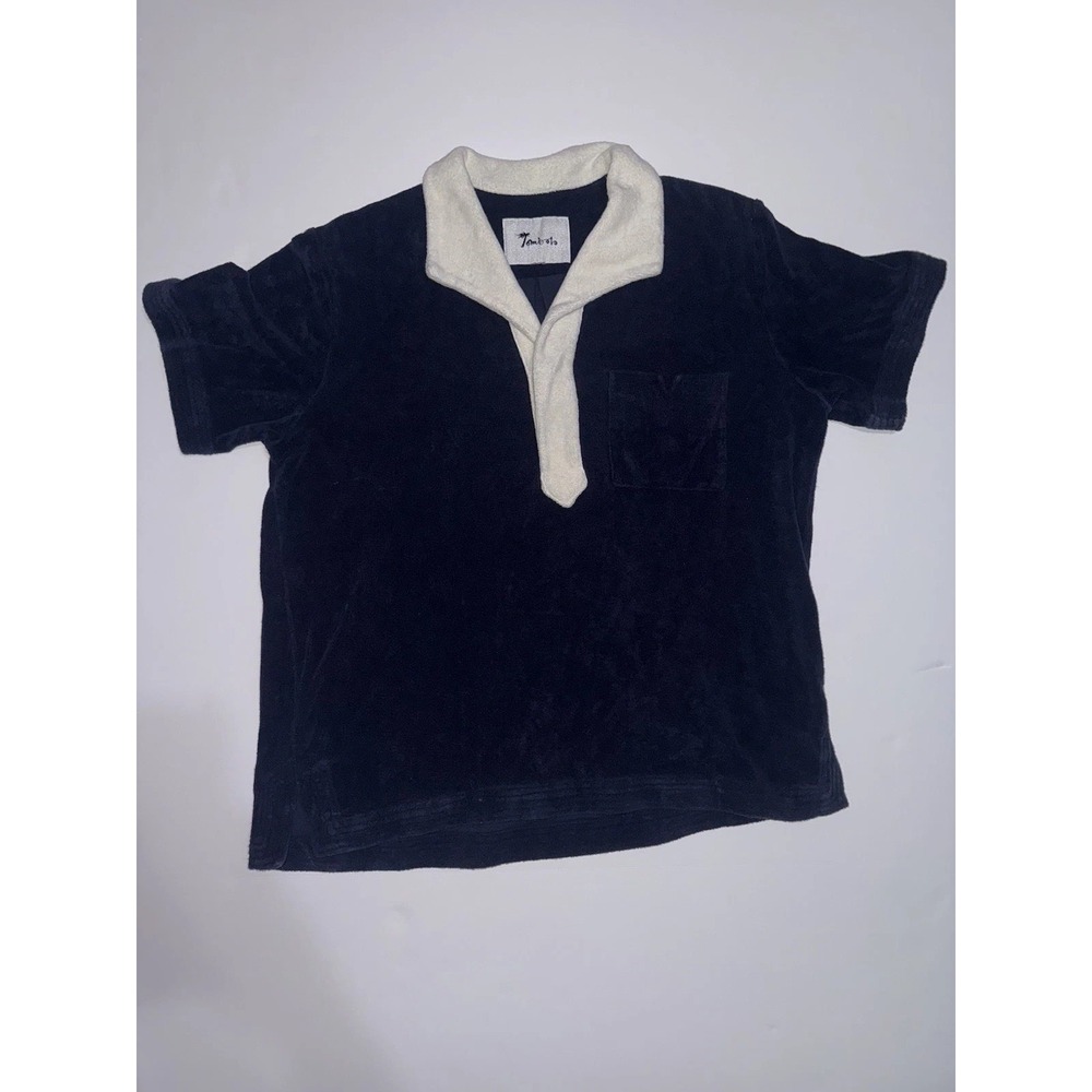 Tombolo Polo Shirt Mens S Blue Terry Cloth Contrast Collar Beach Casual